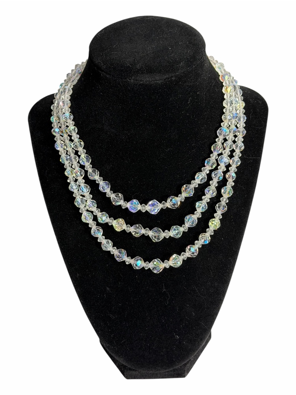 Vintage Aurora Borealis Sparkling Beaded Crystal Layered Event Necklace MCM